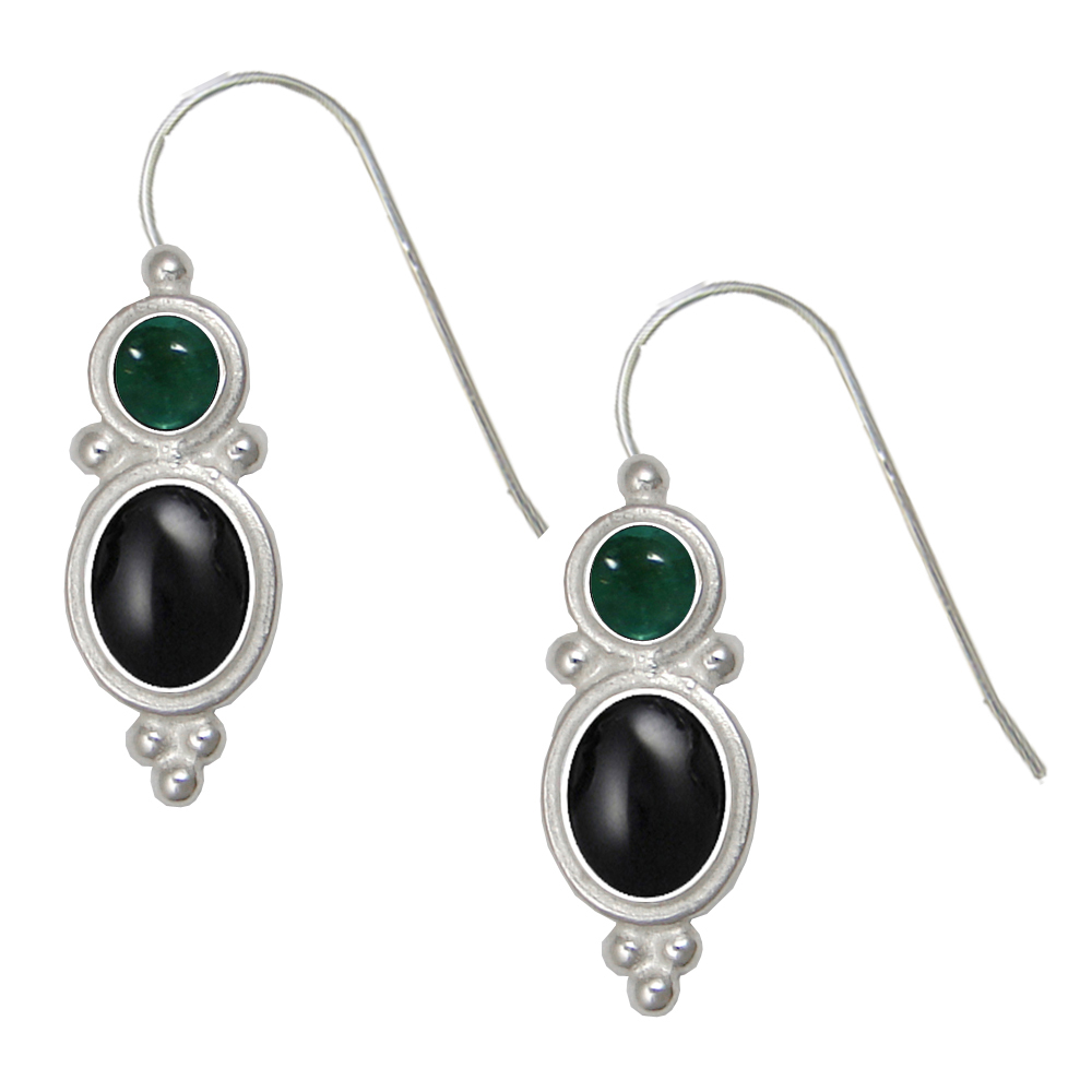 Sterling Silver Drop Dangle Earrings Black Onyx And Fluorite